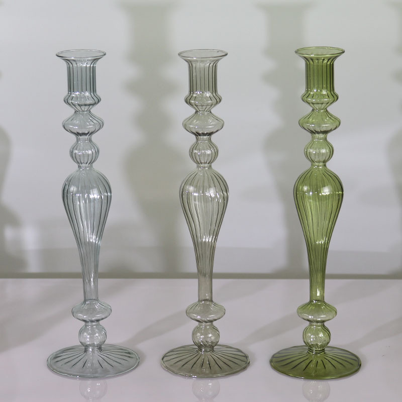 Estilo Europeo retro candelabro creativo vidrio raya romántica cena con velas transparente sala de estar decoración del hogar Decoración