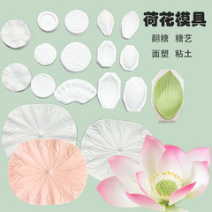 荷花莲蓬荷叶系列硅胶模具DIY翻糖糖艺面塑模DIY仿真荷花黏土模具