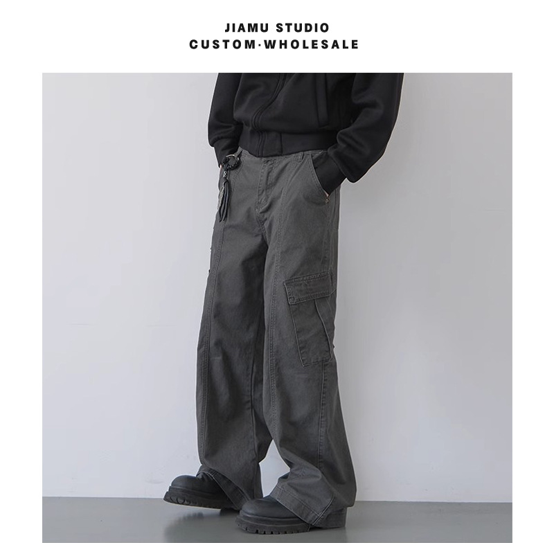 JIAMU多口袋休闲cargo pants美式高街阔腿工装裤男女直筒宽松中性
