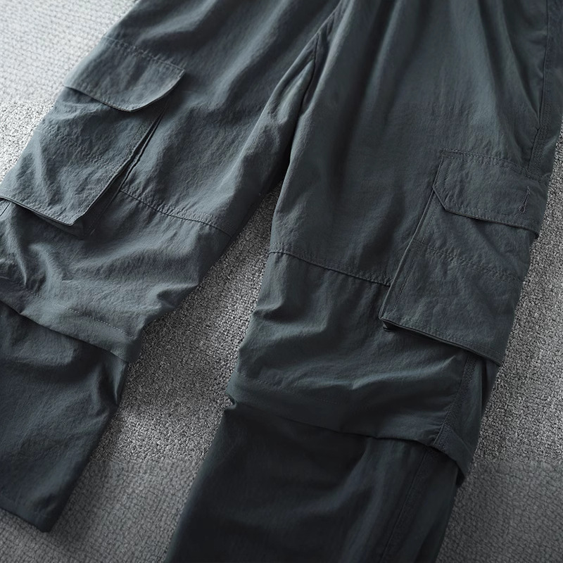 ¡Ponte dos pantalones! Primavera y verano de los hombres al aire libre delgada ropa de trabajo suelta pantalones casuales cintura elástica multi-Bolsillo Pantalones rectos
