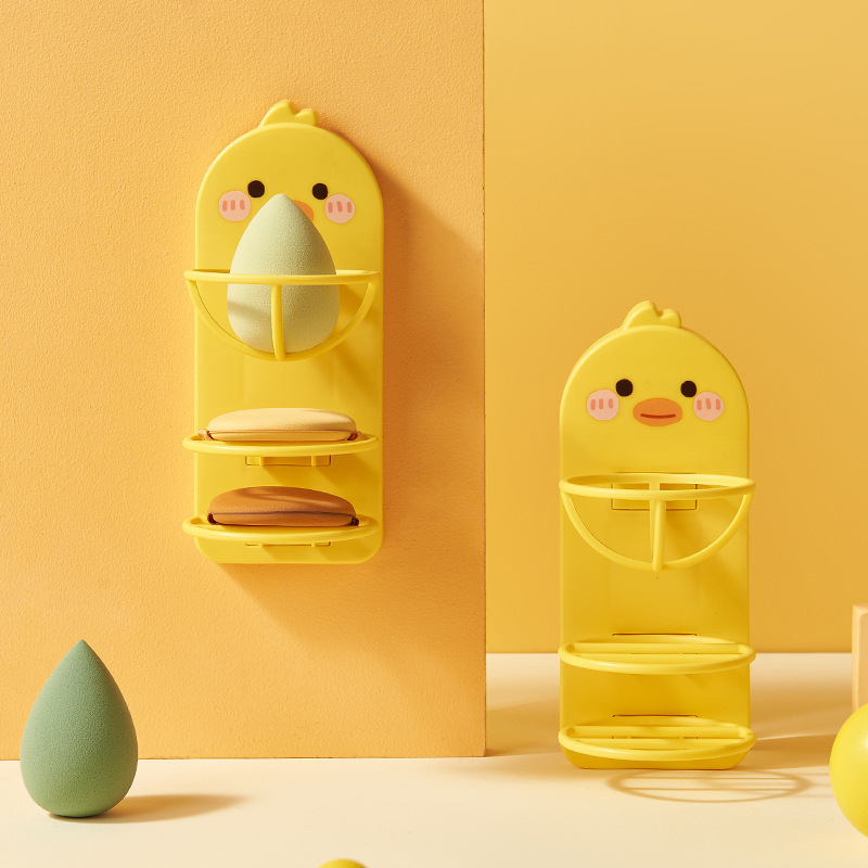 Little yellow duck powder puff rack wall-mounted beauty egg rack sponge makeup egg holder storage rack without punching multi-layer can be hung on the wall