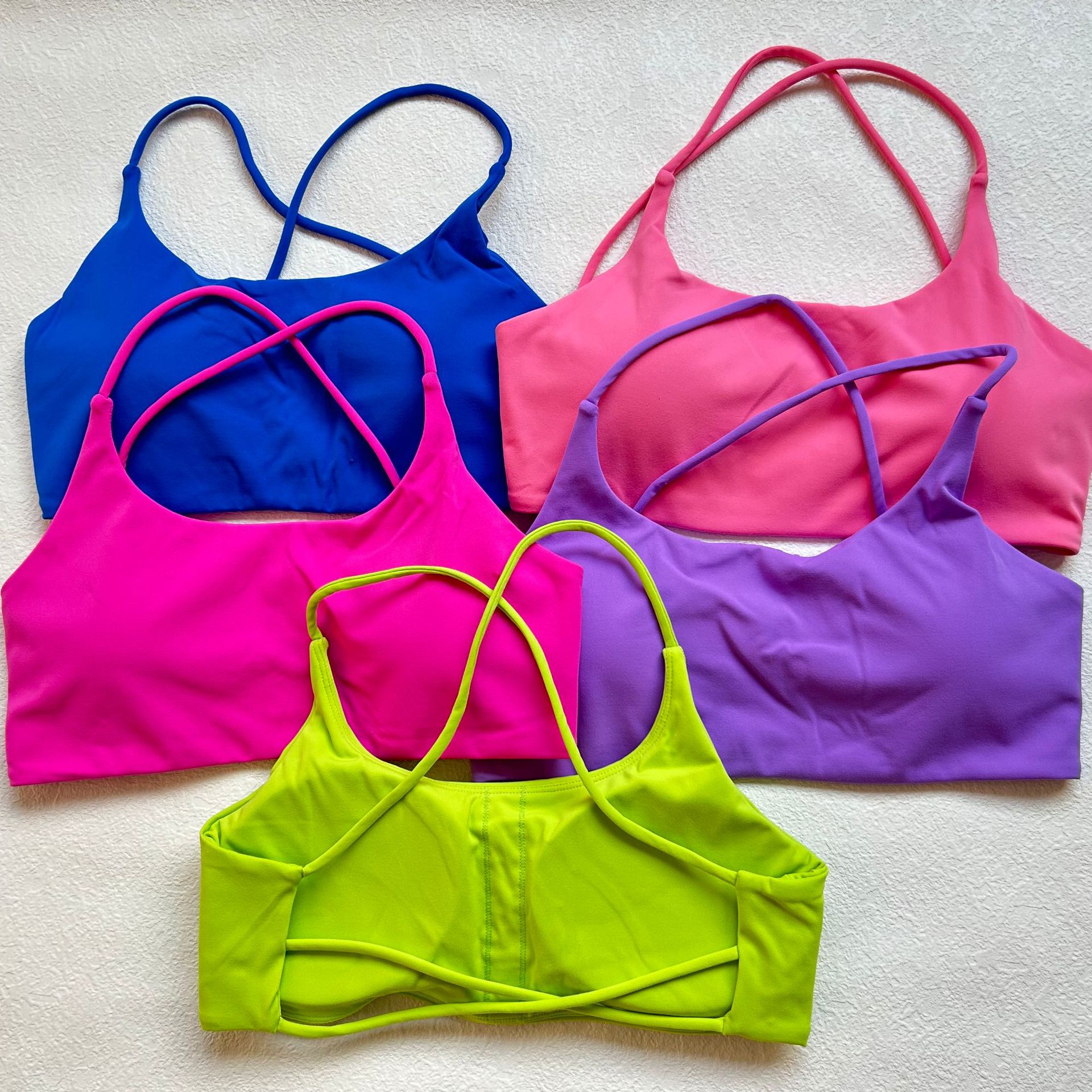 Sports Solid Color Nylon Spandex Halter Neck Active Tops Halter Crisscross Tank display picture 2