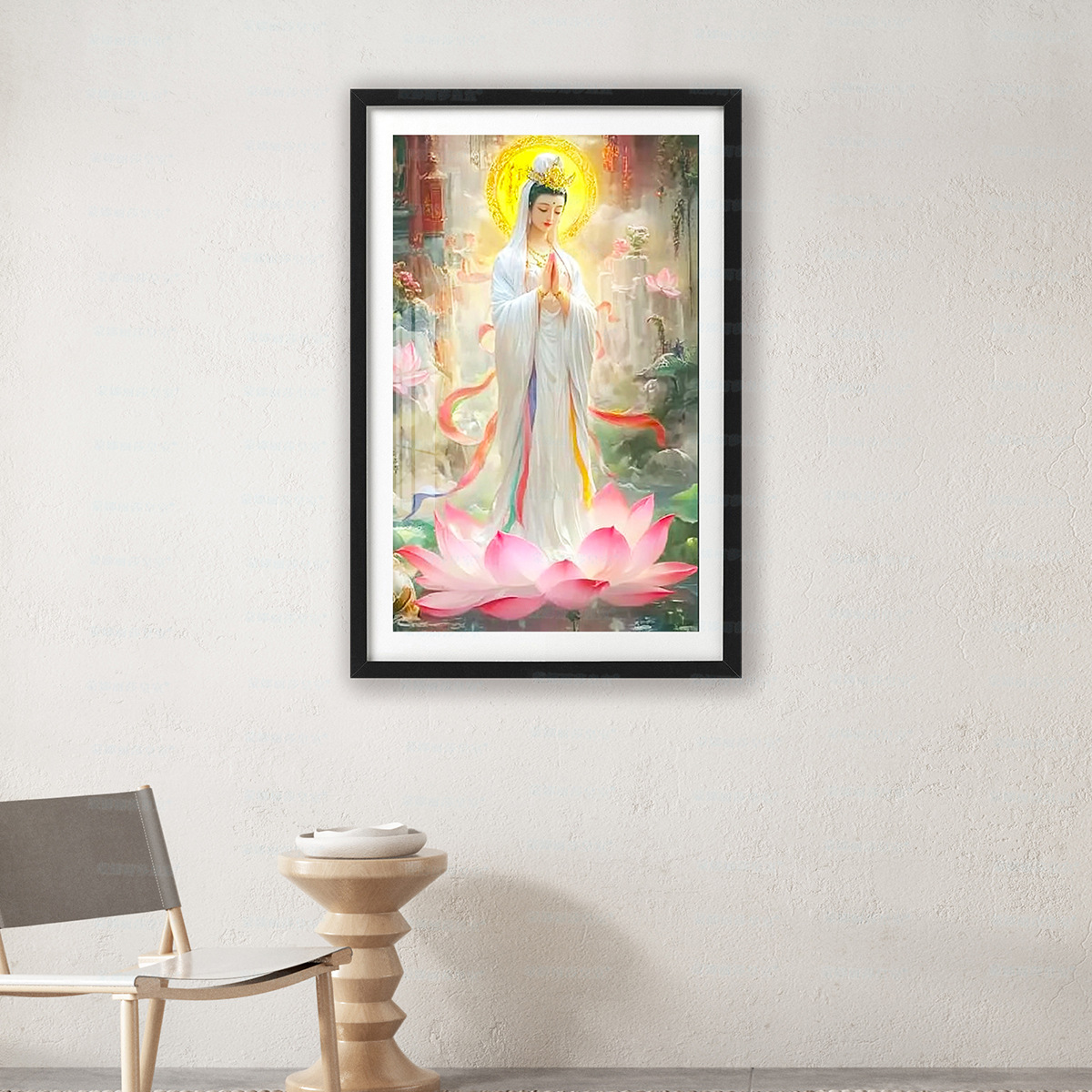 [Tejido de Algodón Importado] Punto de Cruz de la Mona Lisa, Tela Blanca, Nueva Estatua de Buda Guanyin, Punto de Cruz Grande para Sala de Estar