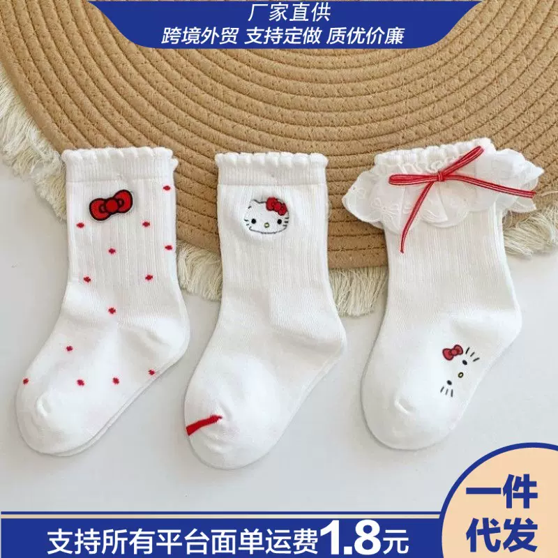 hello kitty百搭小中筒袜小中筒袜甜美学生袜猫春秋甜美女童袜女
