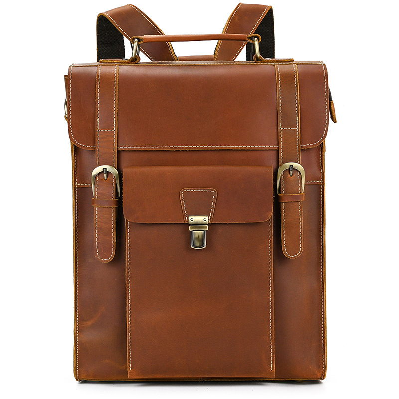Retro backpack, capacious laptop, genuine leather, European style, business version, ideal for walking