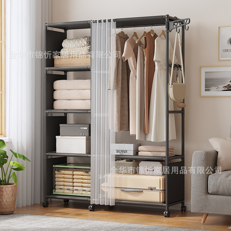 armario simple casero dormitorio piso a prueba de polvo armario de ropa de alquiler almacenaje tubo de acero grueso montaje armario simple