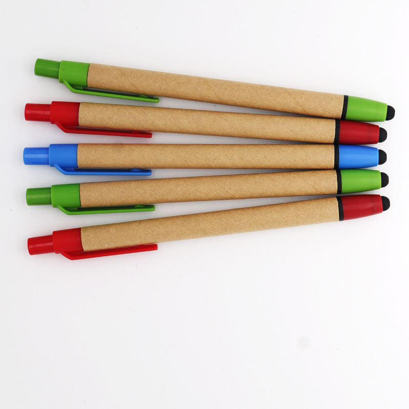 Protección del medio ambiente pluma de tubo de papel Kraft degradable papel completo pluma tire tapa bolígrafo pantalla electrónica escritura publicidad pluma al por mayor