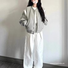 早初秋灰色棒球服外套女春秋2025新款韩版小个子短款夹克上衣