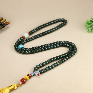Xinjiang Hetian Jade Beads 108 Beads Necklace Tower Qingqing Jade Jade Bracelet Men's and Women's Old Beads Bracelet