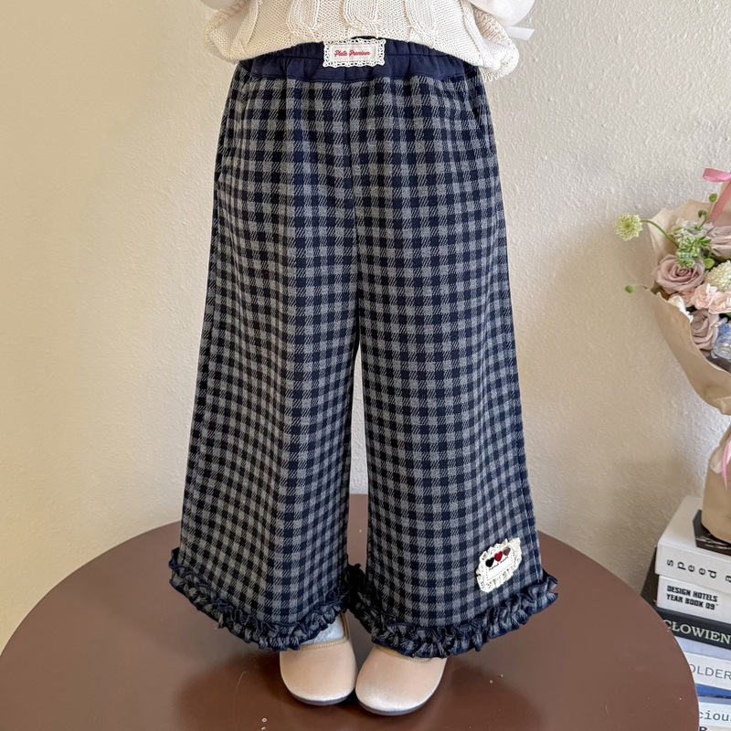 韩系女童裤子春秋2025新款洋气儿童格子裤秋装小女孩宝宝阔腿裤潮|undefined