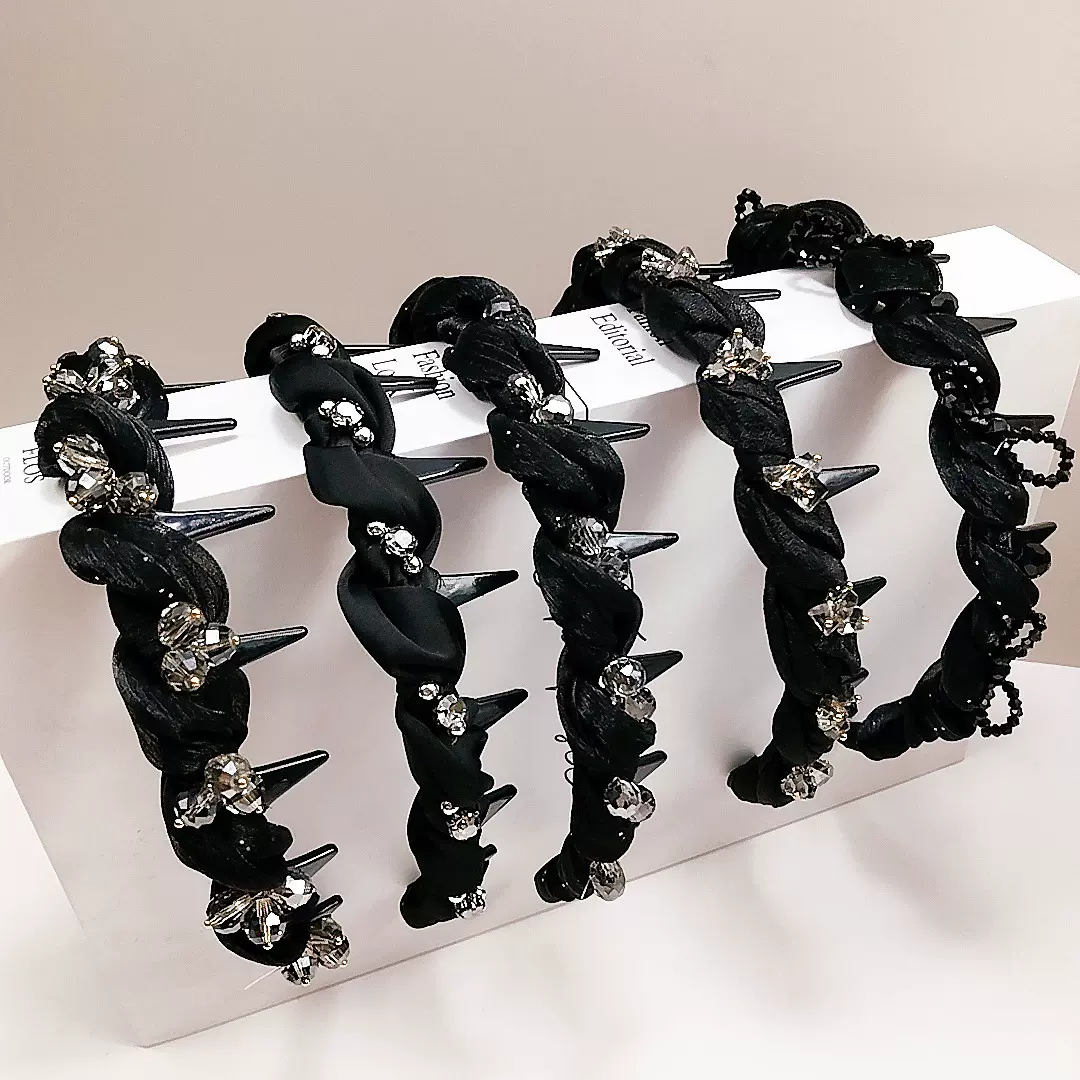 2025新款高端带齿防滑水晶发箍女洗脸头箍高级感发夹轻奢黑色发饰