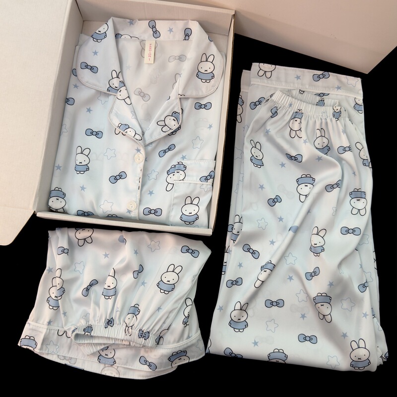 Cute Miffy Rabbit Ice Silk Pajamas for Women, Summer Short-Sleeve Long Pants, Cute Girl Cool Three-Piece Homewear Set Cute Miffy Rabbit Ice Silk Pajamas for Women, Summer Short-Sleeve Long Pants, Cute Girl Cool Three-Piece Homewear Set
