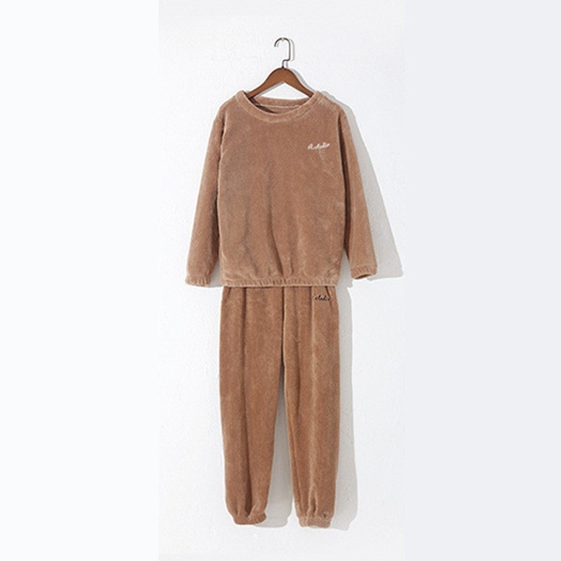 秋冬季珊瑚绒睡衣套装女加绒加厚家居服时尚可外穿法兰绒开衫睡袍|undefined