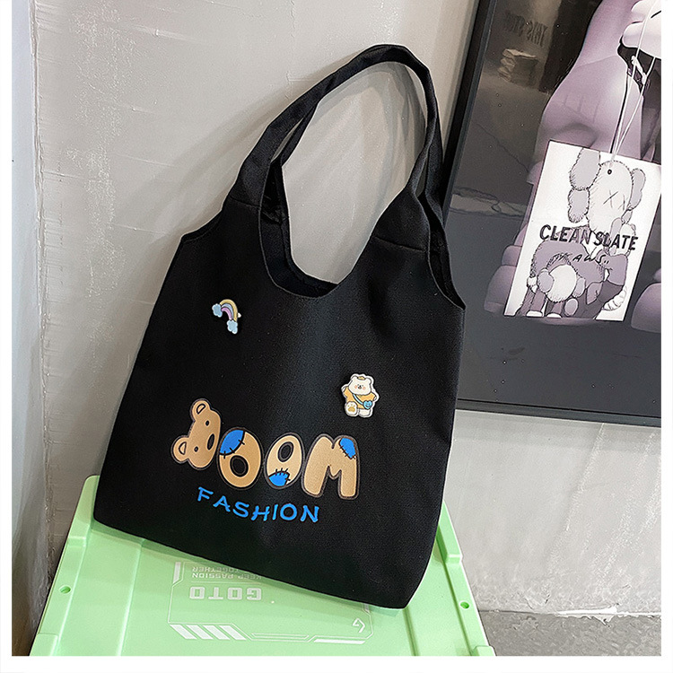 2021 Summer Japanese-style simple canvas bag, student backpack, single-shoulder handbag for going out, cartoon badge cotton bag undefined