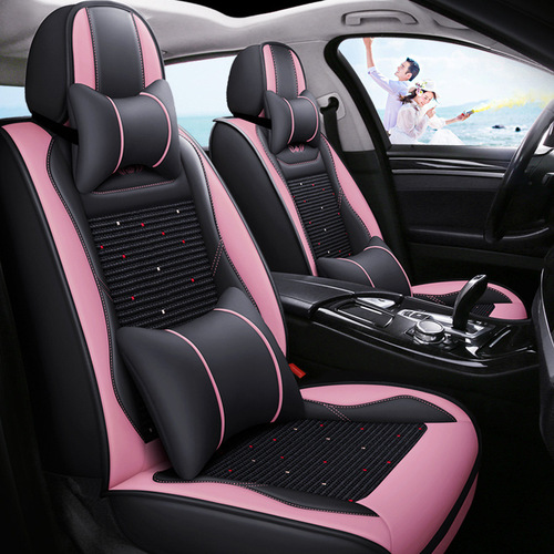  new car seat cushion cartoon cat seat cover full-wrap skin ice silk car seat cushion cover suitable for 5-seater cars