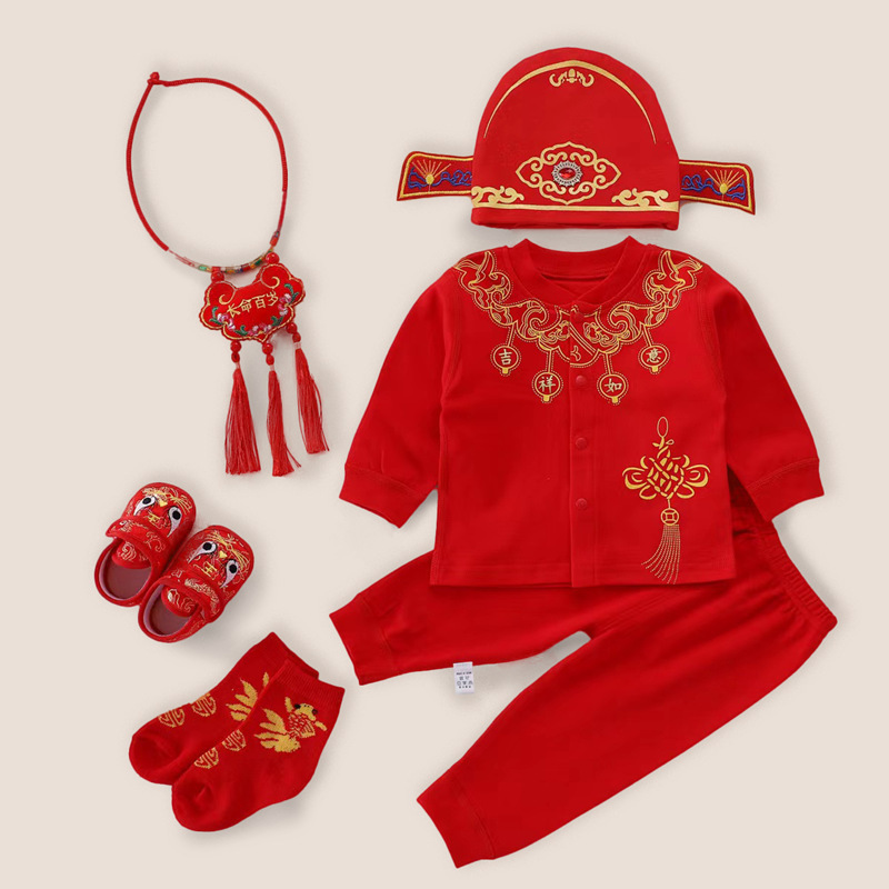 Baby Thin suit Red Newborn Full Moon Festive Chinese Style Year Old Dress Boys' Year Old Baby Clothes