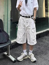 网络图#高街工装立体口袋泼墨做脏牛仔裤D6681#白色M到3XL