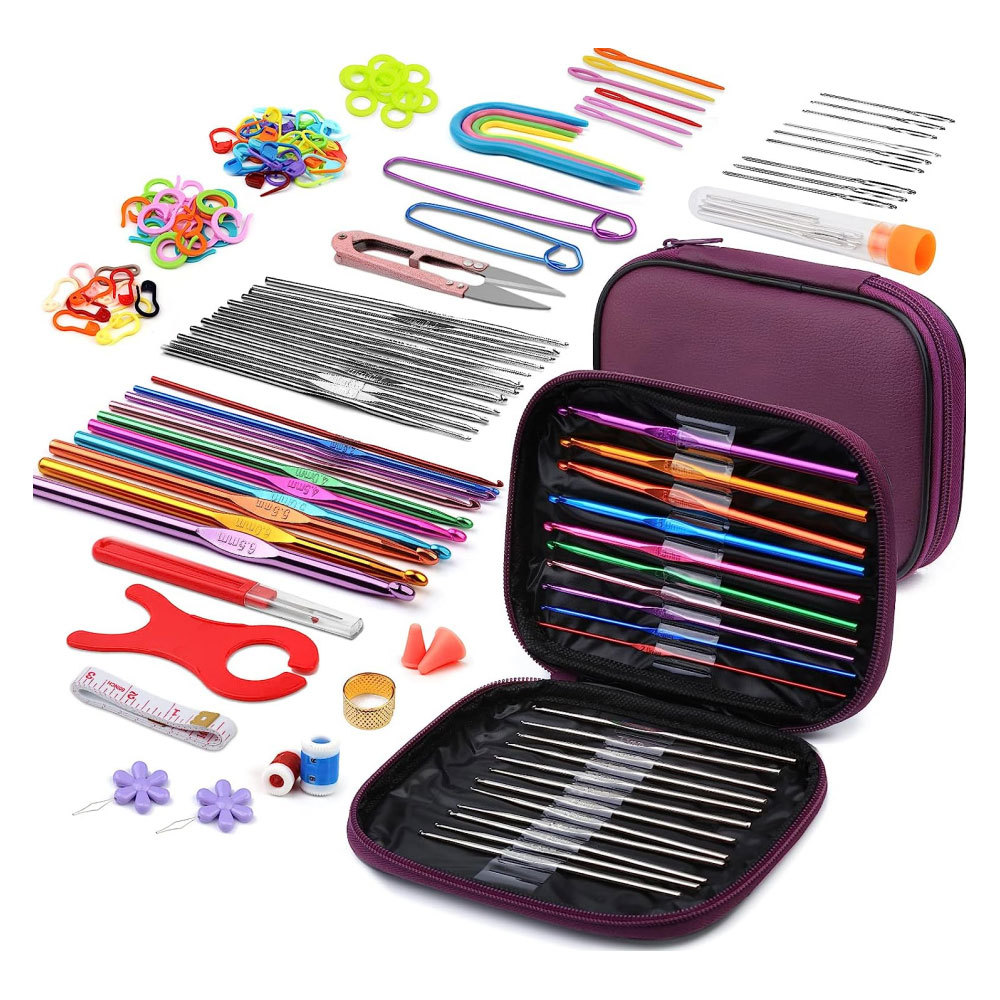 Nuevo juego de crochet de metal, juego de crochet de lana de alúmina de color, juego de gancho de múltiples piezas de herramienta tejida