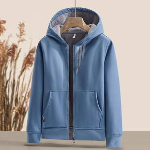 2024 New Soft Shell Jacket Men's Autumn Outdoor Waterproof Windproof Casual Jacket fleece-lined Warm Hooded Jacket