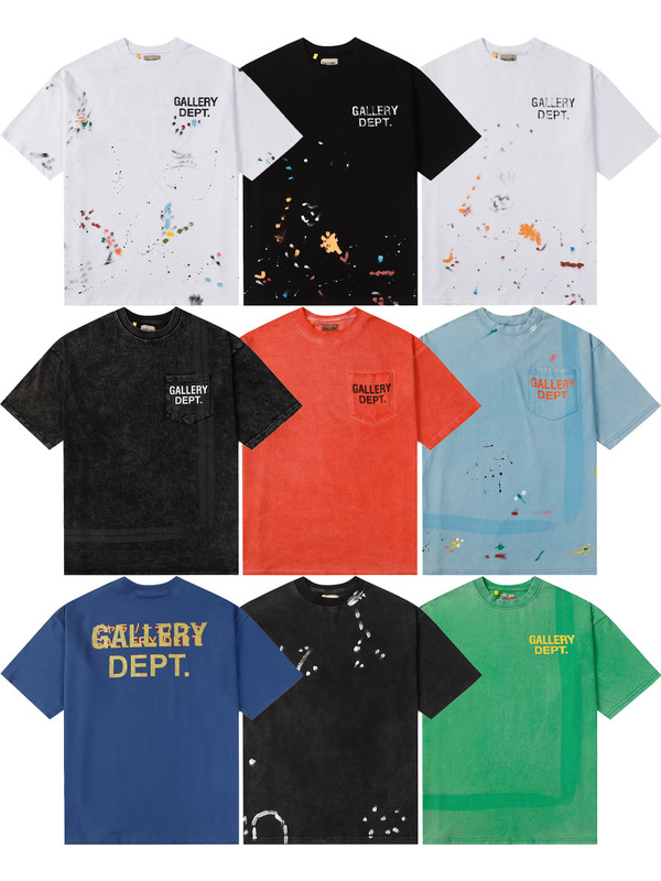 2024 New Collection Gallery Dept. Hand-painted Splash Ink Pocket Letter Printed Men's Loose Short-sleeved T-shirt