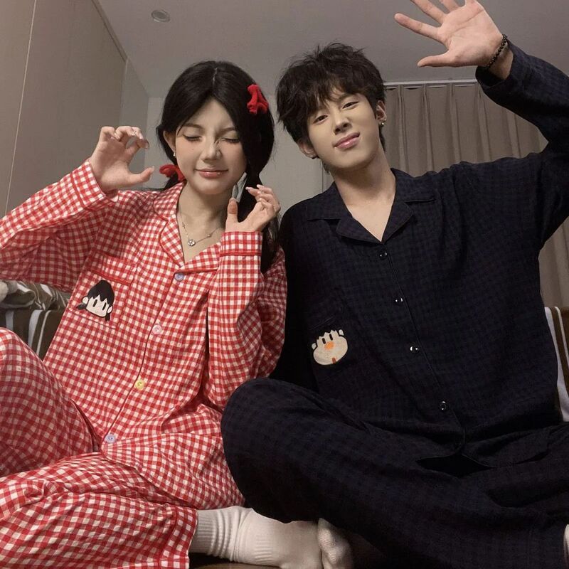 Spring Pajamas for Couples, Popular 2026 New Cartoon Print Cloud Cotton Loungewear, Long-Sleeve and Long-Pants Set for Men and Women