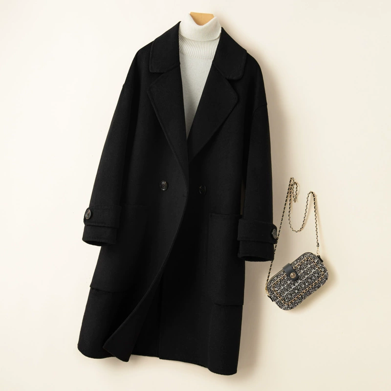 Autumn Double-Sided Wool Overcoat - Long Coat, Mid-Length, Korean Style, 1.2 kg, 58x43x3 cm
