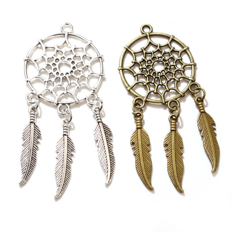 Alloy Dreamcatcher Feather Pendant DIY Jewelry Accessories Handmade Necklace Bracelet Pendant 61X28Mm 4g