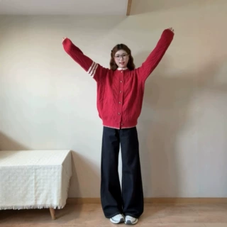秋季新款慵懒风条纹针织开衫毛衣男女同款宽松纽扣毛衣外套百搭潮