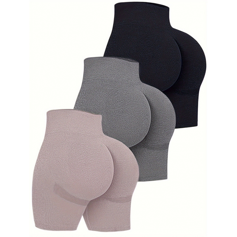 2026 Cross-Border New European and American 3-Piece Pure Color Seamless Motorcycle Shorts Slim High-Top Shorts