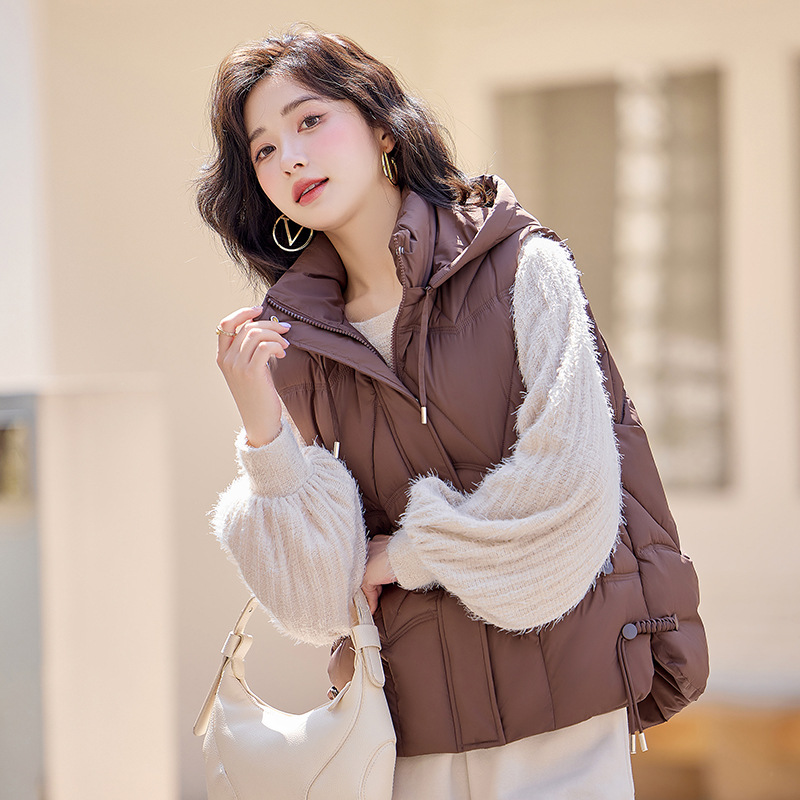 Comercio exterior transfronterizo chaleco de algodón de plumón de mujeres otoño y invierno nuevo tipo pequeño chaqueta de abrazadera de caballo de cuello vertical con hombro de camisa