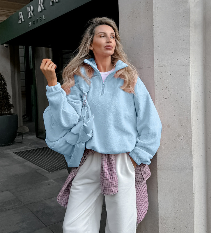 欧美秋冬新款羊羔绒宽松翻领套头卫衣2025时尚跨境摇粒绒女装批发|undefined