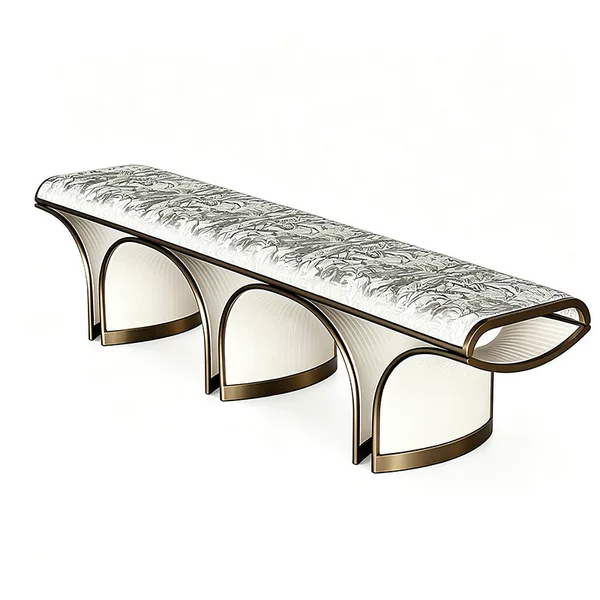 Italian-style light luxury high-end stainless steel long bench, modern designer model, bedroom end-of-bed bench, villa luxury shoe-changing bench