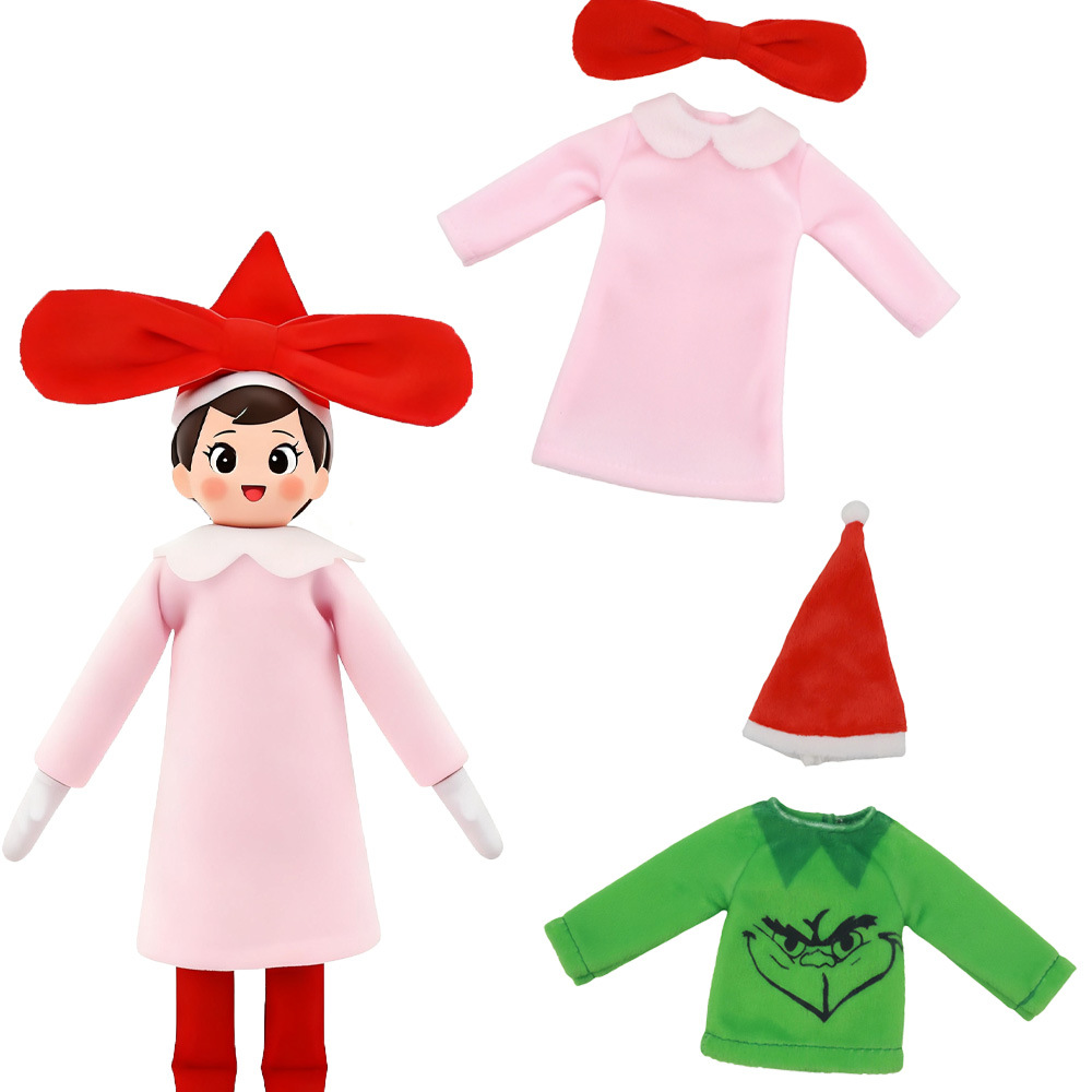 Cross-Border New Barbie Doll Christmas Grinch Pattern Doll Clothes Bookshelf Elf Doll Universal Doll Clothes