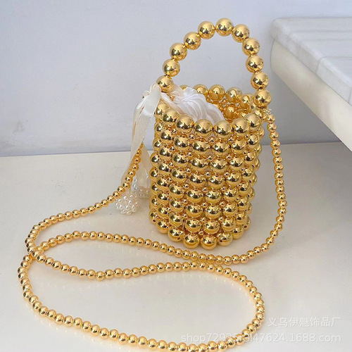 French heavy industry lady pearl handbag handmade beaded crossbody bag finished summer mobile phone bucket small bag