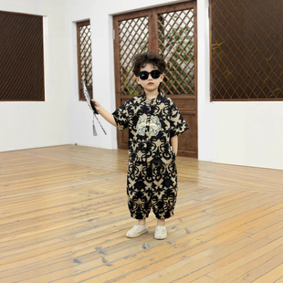 New Children's Chinese Style Suit Summer Baby Tang Suit Hanfu Short-Sleeved Nine-Point Pants Two-Piece Set Elegant Casual Summer Suit