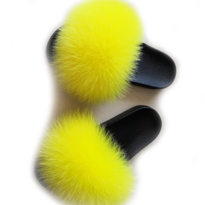 Zapatillas de piel de zorro real de estilo coreano para mujer, zapatillas de piel al aire libre de primavera y verano, chanclas, zapatillas planas