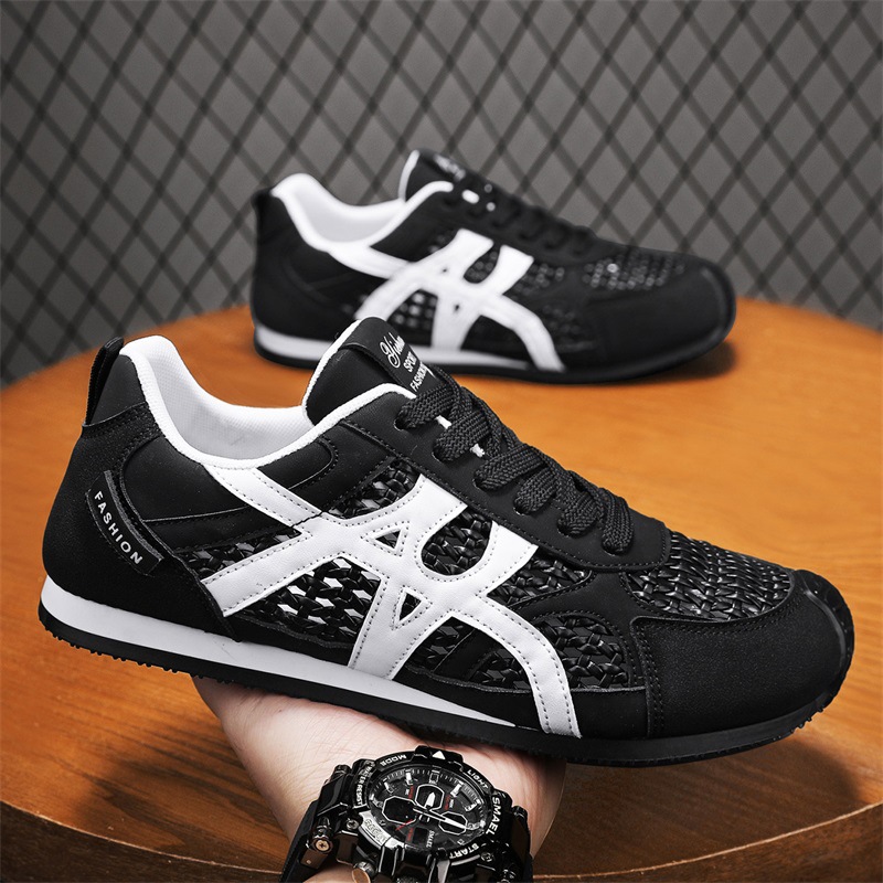 2025 primavera y verano nuevos zapatos de entrenamiento de cuero para hombres zapatos deportivos casuales transpirables de malla gruesa image 3