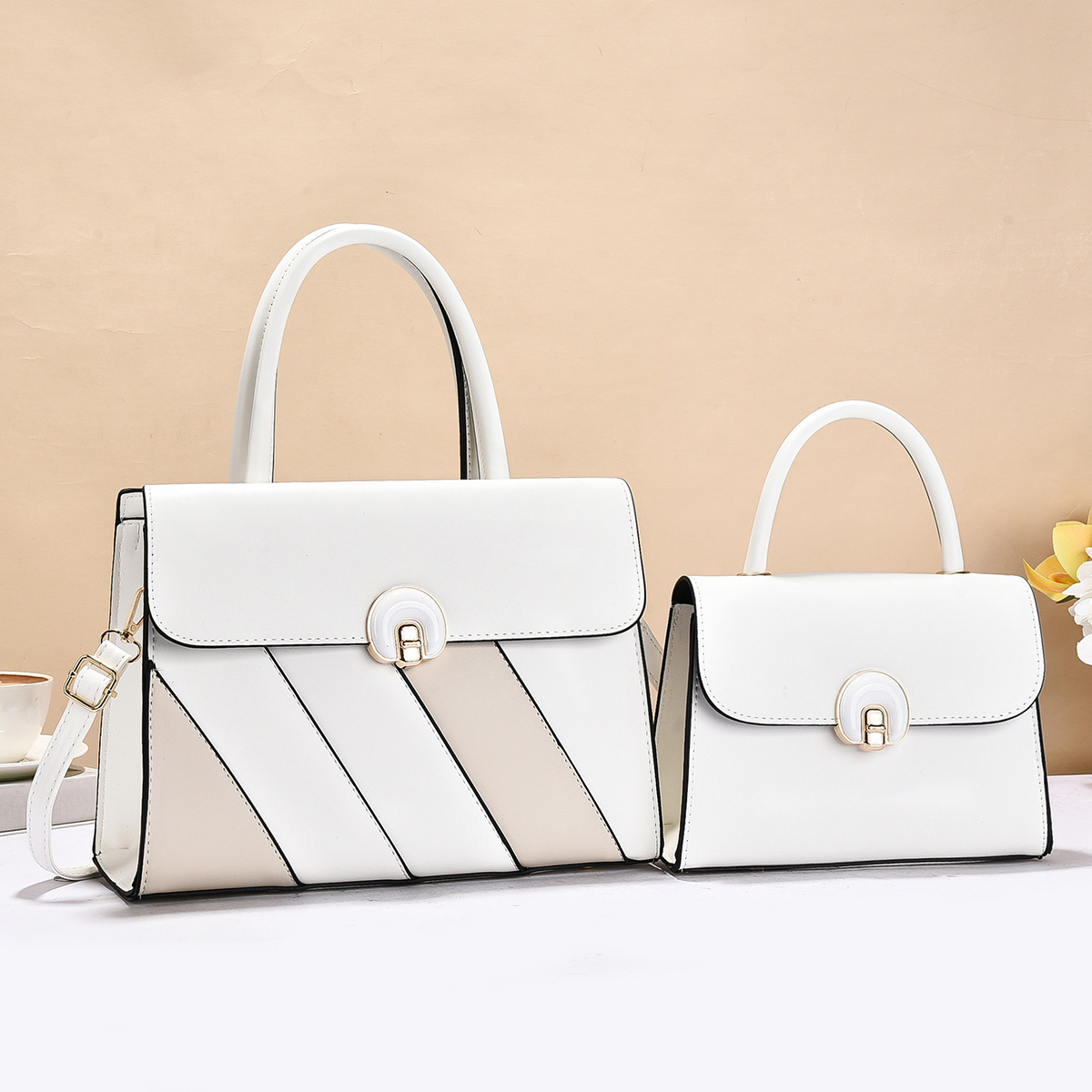 Bolso de dos piezas, bolso de mano a rayas de color contrastante, bolso de hombro casual de moda, bolso de mochila universal, bolsas transfronterizas