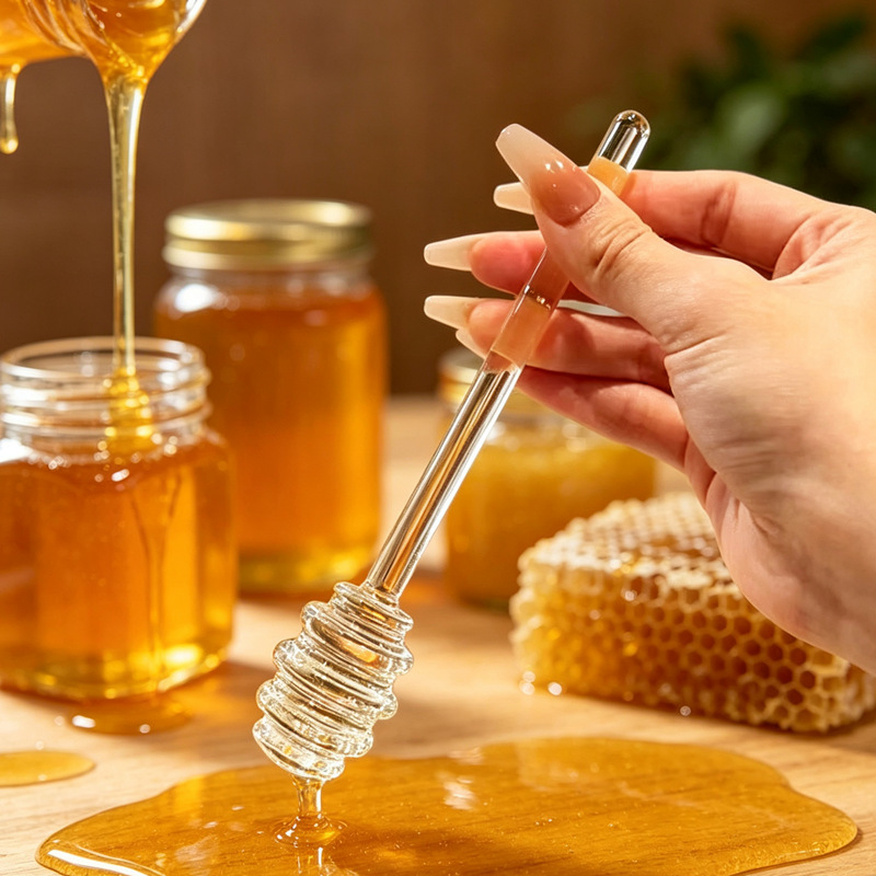 Special Spoon for Scooping Honey, Solid Glass Honey Stick, Creative Long-Handled Coffee and Fruit Sauce Stirring Stick, Food Tool