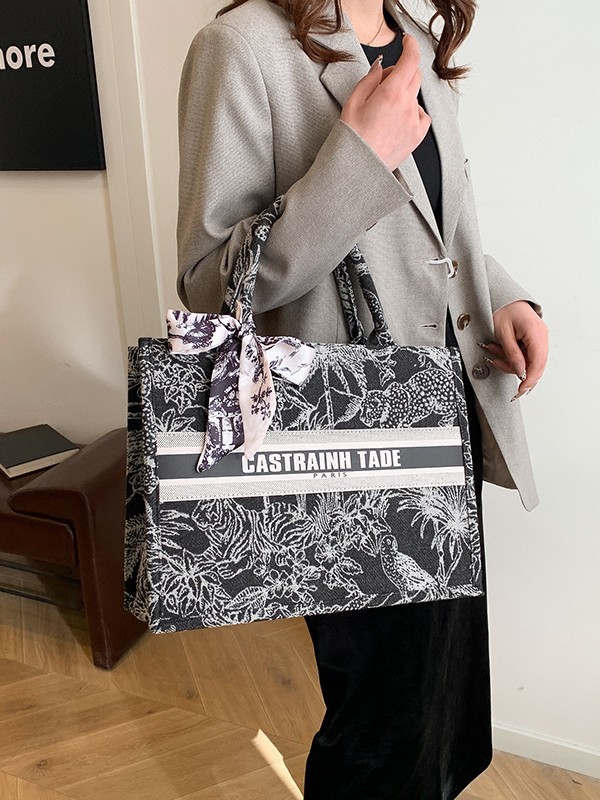 Tela impresa bosque tropical tote bolso para mujeres 2026 nuevo tamaño transfronterizo bolso de hombro grande capacidad