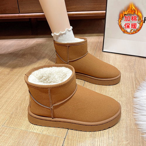 Women's cotton boots wholesale, Korean style autumn and winter velvet snow boots, women's round head slip-on warm boots, round head light in stock