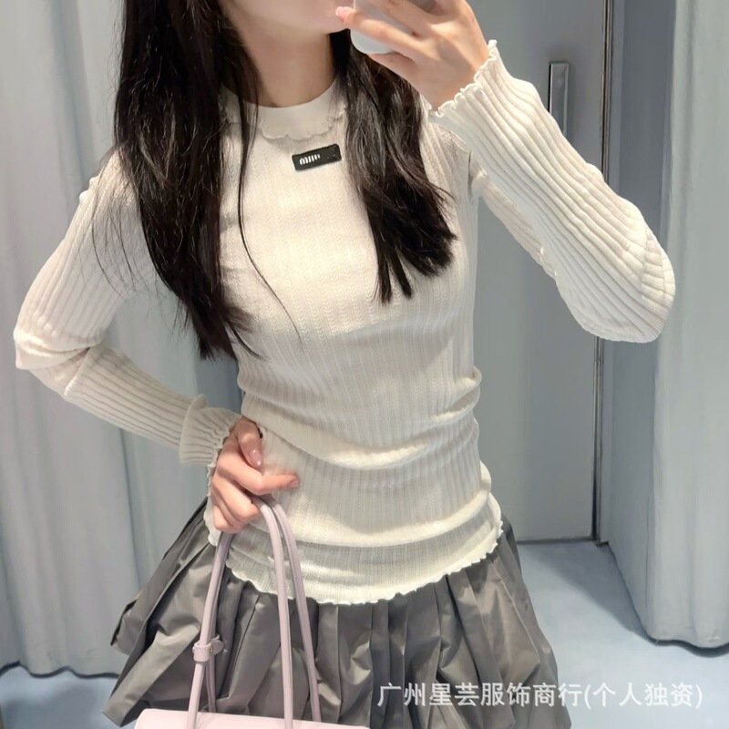 Correct high-quality version 26 early autumn ruffled wool knit long-sleeve slim-fit gentle base sweater for women Correct high-quality version 26 early autumn ruffled wool knit long-sleeve slim-fit gentle base sweater for women