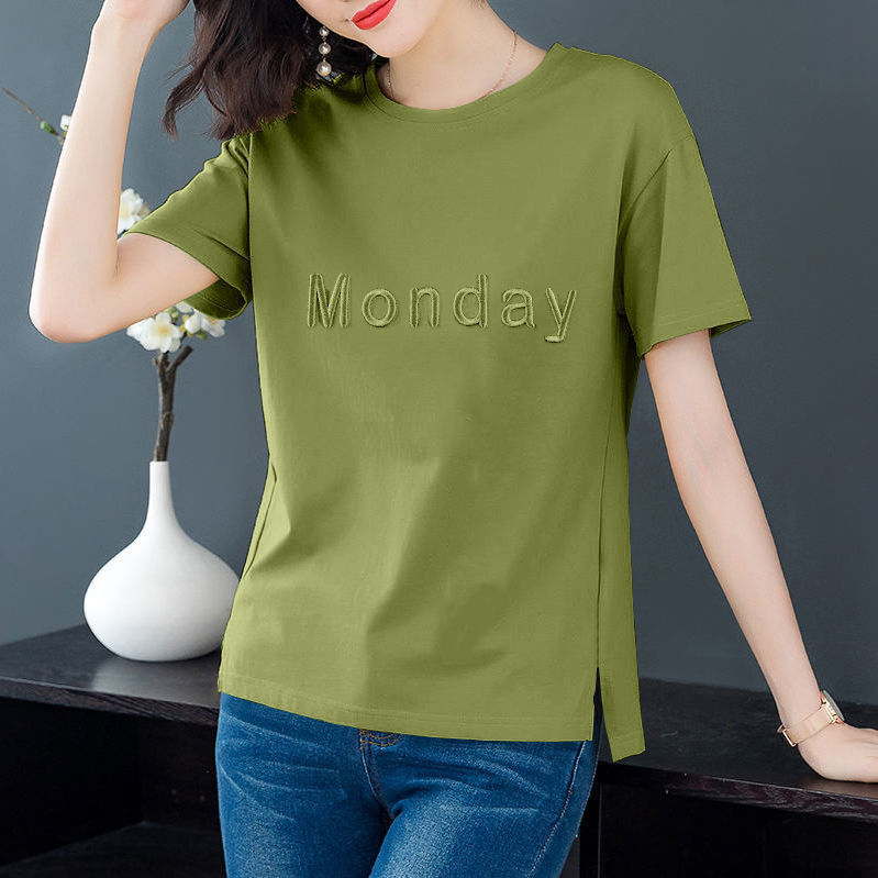 韓国風半袖Tシャツレディース夏新作ゆったり大きいサイズレディース着痩せ中年ママ刺繍トップス|undefined