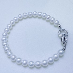 Natural Freshwater Pearl Bracelet 5-6mm Round, Almost Flawless Aurora Sterling Silver Bracelet Single Ring High-End Jewelry