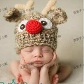 批发现货 小鹿针织帽婴儿手工帽婴儿拍照造形道具 百天摄影宝宝帽