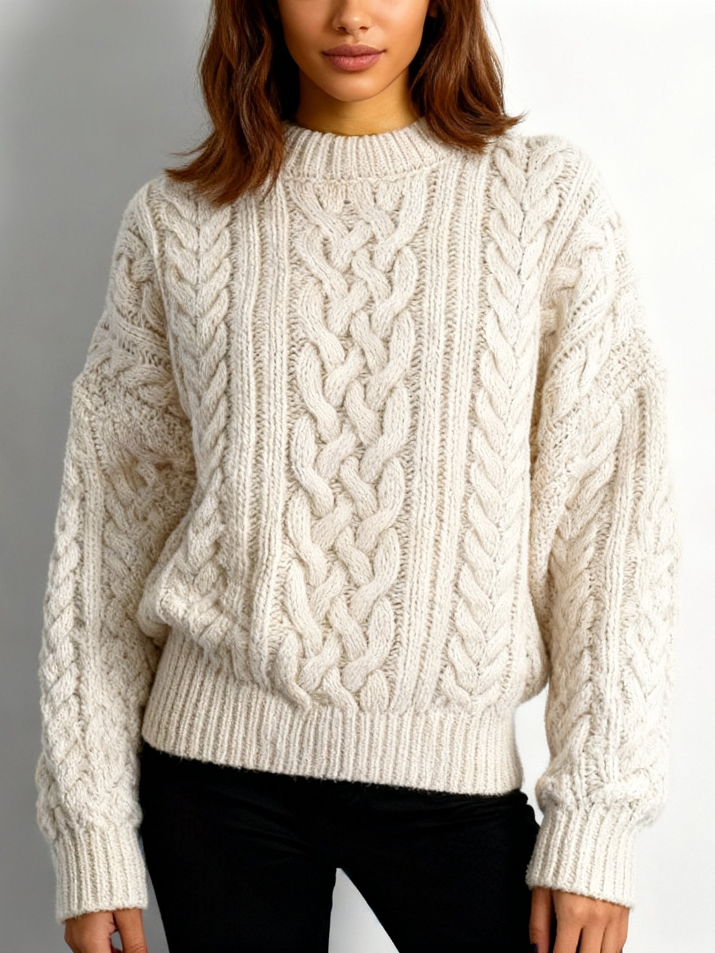 retro demi-season knitted sweater with a round collar