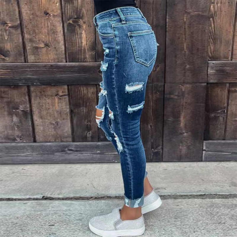 Retro Solid Color Denim Cotton Full Length Jeans