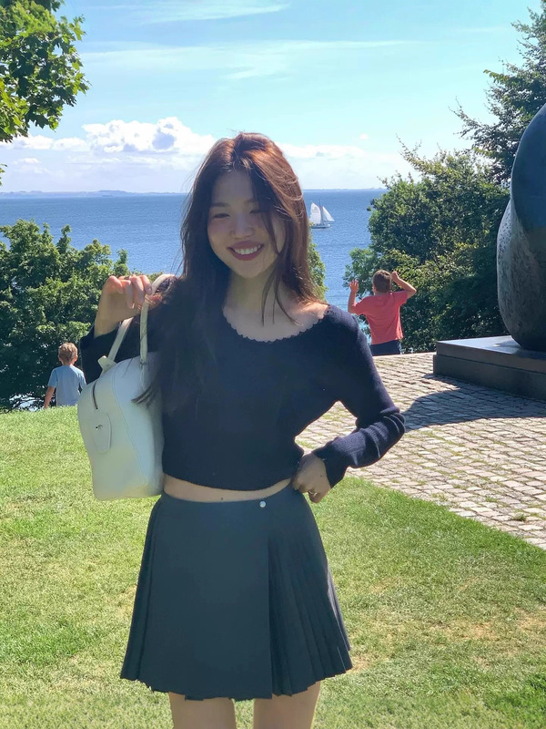 现货 韩国设计师tann*t拼接A字百褶裙韩系女装简约高级羊毛半身裙|undefined