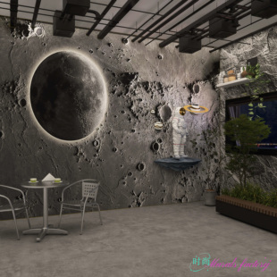 ✅ 3D Concave and Convex Moon Surface Relief Background Wallpaper Internet Celebrity Coffee Shop Barber Shop Mural Industrial Style Starry Sky Wall