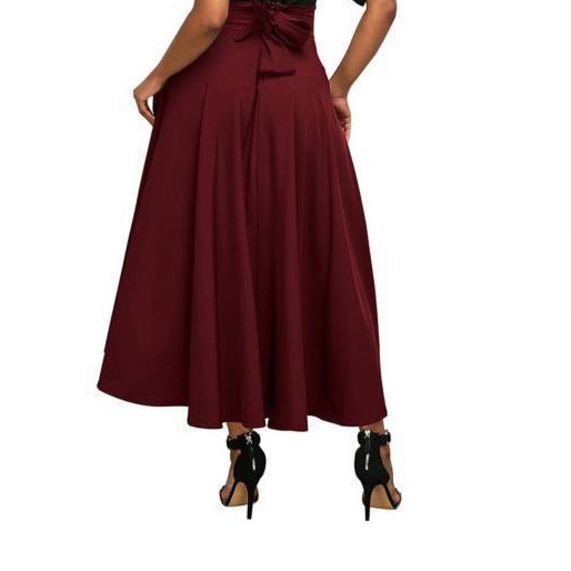 Women's Spring Midi Skirt Solid Color Lace Up Ankle Cinching A-Line Long Skirt European American Style Casual Polyester_ecoleips.com